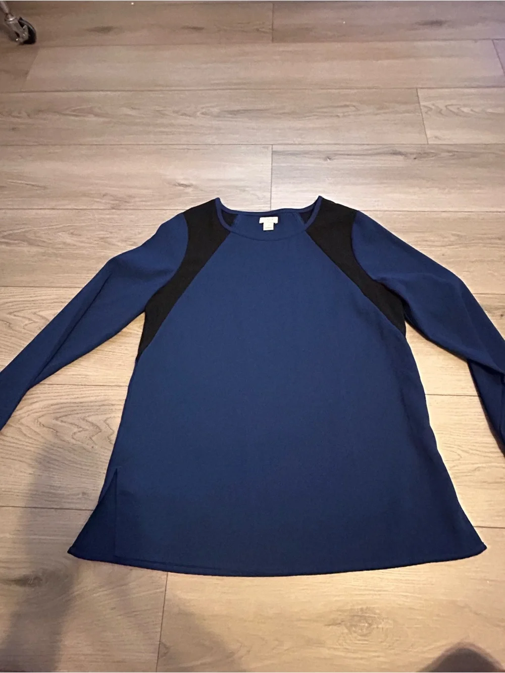 J. Crew Navy Long-Sleeve Top with Black Shoulder Panels